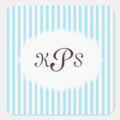 アクアマリンベビーブルーモノグラムストライプのステッカー スクエアシール (正面)