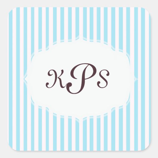 アクアマリンベビーブルーモノグラムストライプのステッカー スクエアシール (正面)
