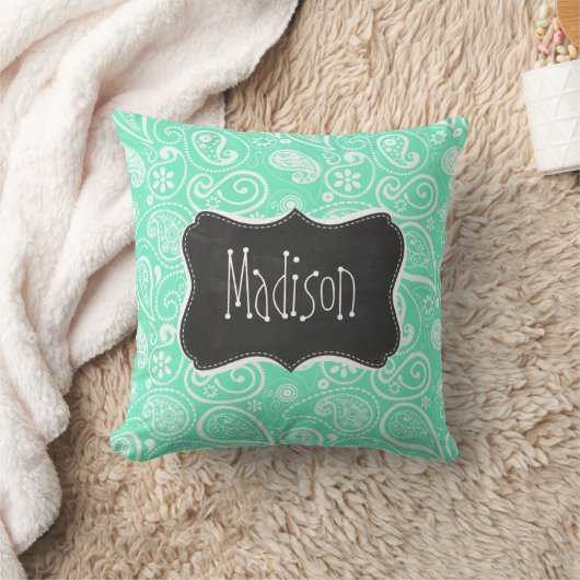 アクアマリンペイズリー;レトロシャルボード クッション (ブランケット)