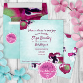 アクアマリンマゼンタパンジーバルミツワー招待状 招待状