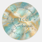 アクアマリンマーブルラウンド差出人住所ラベル ラウンドシール (正面)