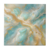 アクアマリンマーブル金ゴールドグリッター静脈と渦巻き タイル (正面)