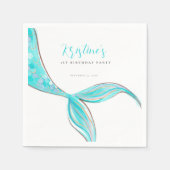 アクアマリンマーメイドテール誕生日紙ナプキン スタンダードカクテルナプキン (正面)