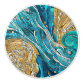 アクアマリンリバー抽象芸術モザイクアート セラミックノブ (正面)