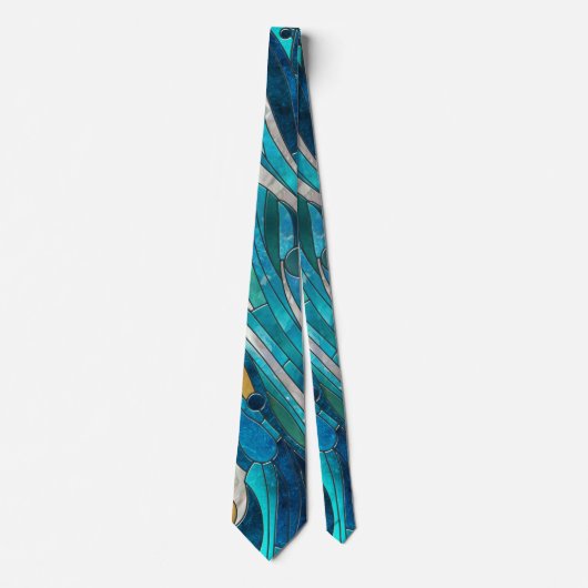 アクアマリンリバー抽象芸術モザイクアート ネクタイ (正面)
