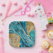 アクアマリンリバー抽象芸術モザイクアート ペーパープレート (パーティー)