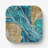 アクアマリンリバー抽象芸術モザイクアート ペーパープレート (正面)