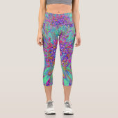 アクアマリンレインボーカラー抽象芸術ダリアフラワー カプリレギンス (正面)