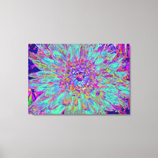 アクアマリンレインボーカラー抽象芸術ダリアフラワー キャンバスプリント (正面)