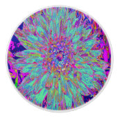 アクアマリンレインボーカラー抽象芸術ダリアフラワー セラミックノブ (正面)