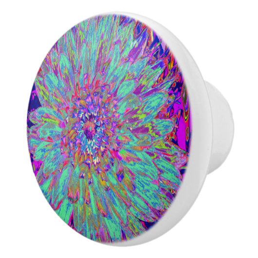 アクアマリンレインボーカラー抽象芸術ダリアフラワー セラミックノブ (右)