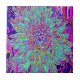 アクアマリンレインボーカラー抽象芸術ダリアフラワー タイル