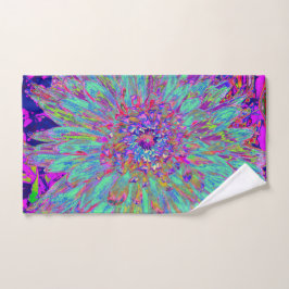アクアマリンレインボーカラー抽象芸術ダリアフラワー ハンドタオル