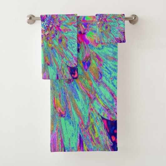 アクアマリンレインボーカラー抽象芸術ダリアフラワー バスタオルセット (インサイチュ)