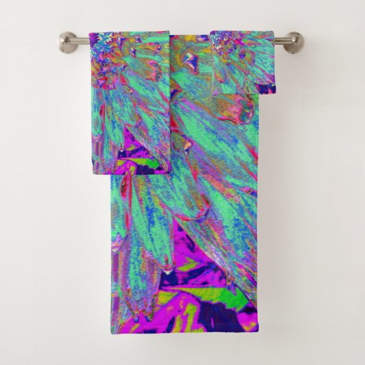アクアマリンレインボーカラー抽象芸術ダリアフラワー バスタオルセット (インサイチュ)