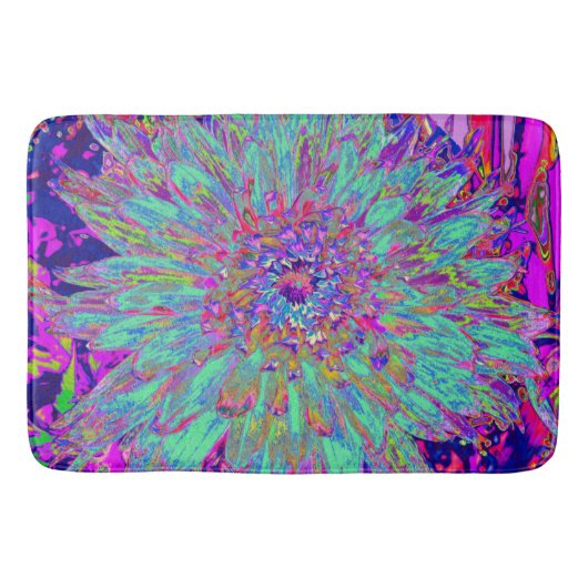アクアマリンレインボーカラー抽象芸術ダリアフラワー バスマット (正面)