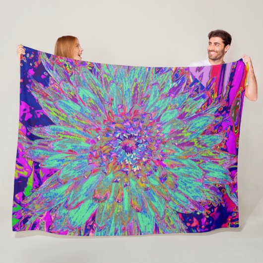 アクアマリンレインボーカラー抽象芸術ダリアフラワー フリースブランケット (インサイチュ)