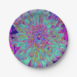 アクアマリンレインボーカラー抽象芸術ダリアフラワー ペーパープレート