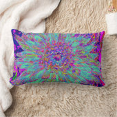 アクアマリンレインボーカラー抽象芸術ダリアフラワー ランバークッション (ブランケット)