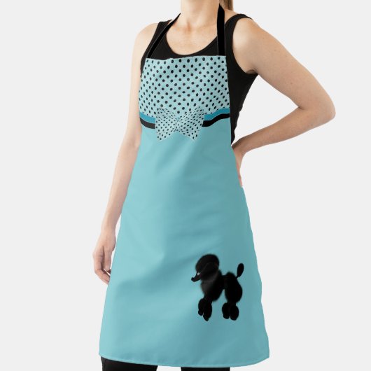 アクアマリンレトロブラックプードルアンド水玉模様 エプロン (インサイチュ)