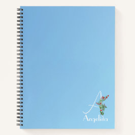 アクアマリン勾配水彩花文字A ノートブック