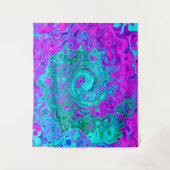 アクアマリン及びマゼンカッコいいタレトロ液スワール タペストリー (正面)