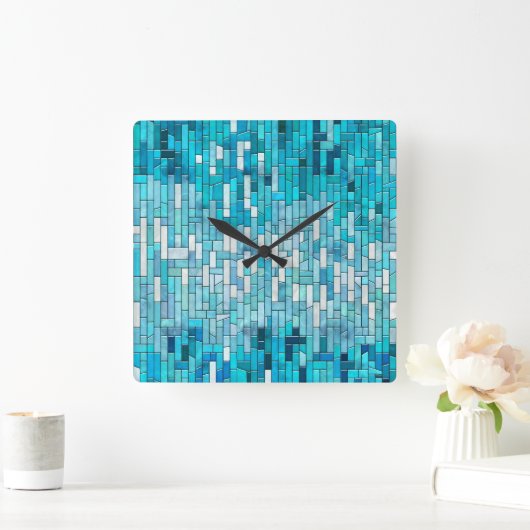アクアマリン抽象芸術モザイクアート スクエア壁時計 (ホーム)