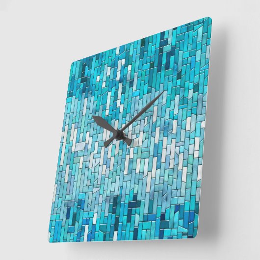 アクアマリン抽象芸術モザイクアート スクエア壁時計 (傾斜)