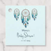アクアマリン水の色ドリームキャッチャー赤ちゃんシャワー フェイバータグ (正面)
