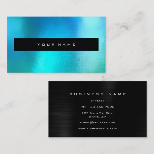 アクアマリン海ブルーブラックメイクアップスタイリスト 名刺 (正面/裏面)