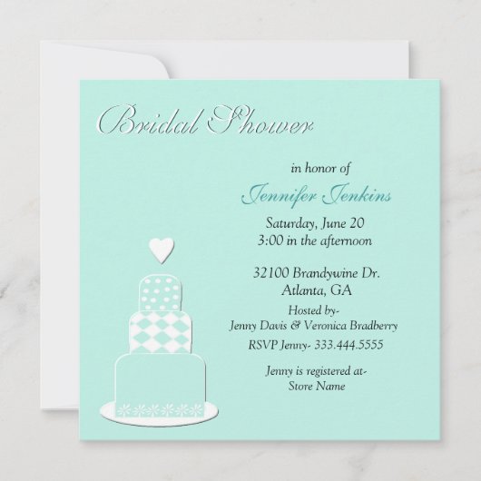 アクアマリン結婚ズケーキブライダルシャワー招待 招待状 (正面)