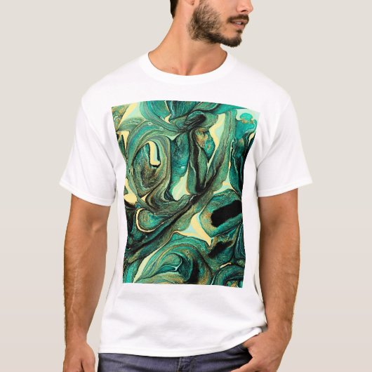 アクアマリン絵を描アクリル:抽象芸術背景。 Tシャツ (正面)