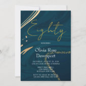 アクアマリン金ゴールドアルコールインク80thバースデーパーティー 招待状 (正面)