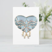 アクアマリン銀金ゴールドハート宝石サンキューカード サンキューカード (スタンド正面)