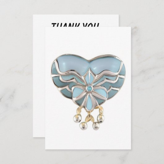 アクアマリン銀金ゴールドハート宝石サンキューカード サンキューカード (正面/裏面)