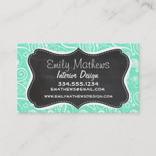 アクアマリン パイズリー レトロ チョークボード 名刺 (正面)