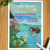 アクアマリン、ピンク、ブルーマーメイド誕生日パーティー 招待状