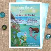 アクアマリン、ピンク、ブルーマーメイド誕生日パーティー 招待状