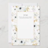 アクアマリン ブルー ゴールド フラワー ウェディング アニバーサリー 招待状 (裏面)
