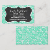 アクアマリン ペイズリー; レトロ チャークボード 名刺 (正面/裏面)