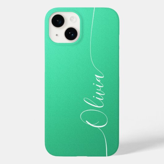 アクアマリン ホワイト エレガント カリグラフィー スクリプト 名前 Case-Mate iPhoneケース (裏面)