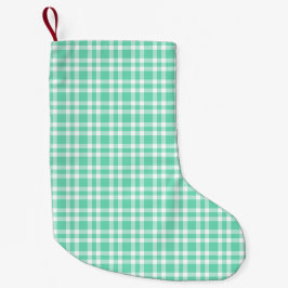 アクアマリン ホワイト プラッド柄 スモールクリスマスストッキング