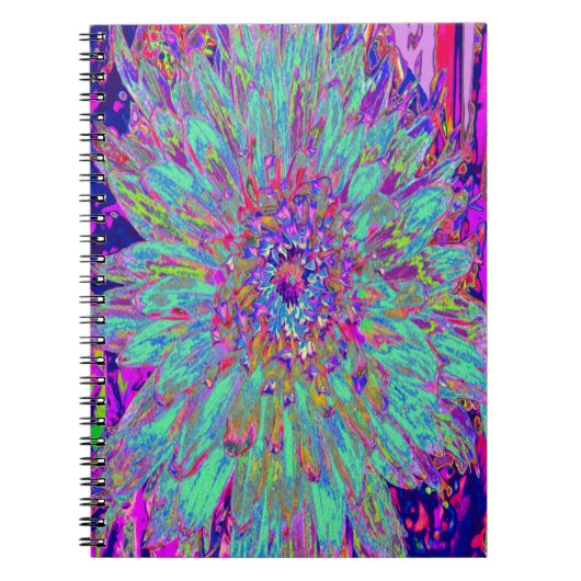 アクアマリン レインボー カラー アブストラクト ダリアの花 ノートブック (正面)