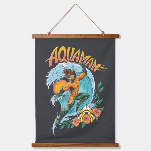 アクアマンとトライデントライジングサーフグラフィック 吊り下げ型タペストリー (正面)