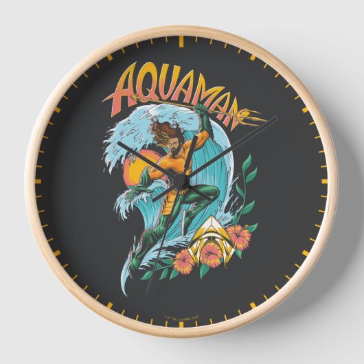 アクアマンとトライデントライジングサーフグラフィック 壁時計 (正面)