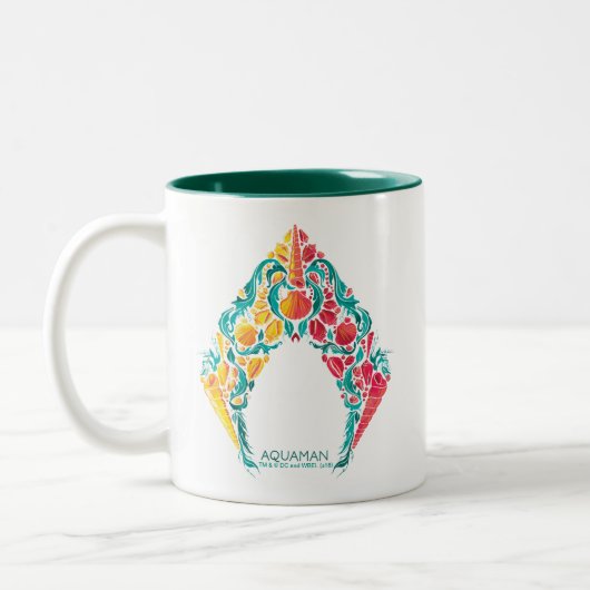 アクアマン |アクアマン&メラをテーマにしたシーシェルロゴ ツートーンマグカップ (左)