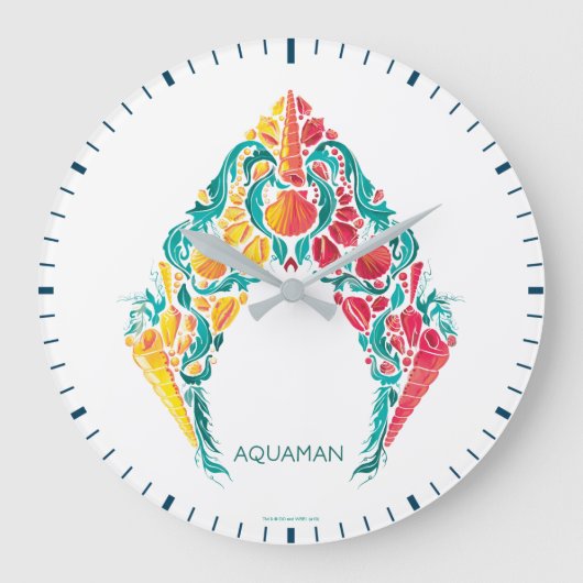 アクアマン |アクアマン&メラをテーマにしたシーシェルロゴ ラージ壁時計 (正面)