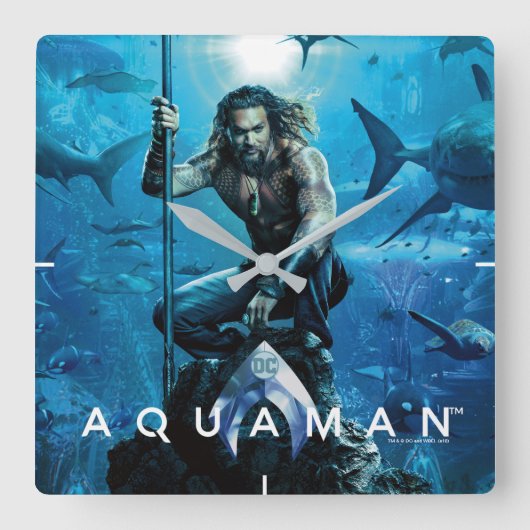 アクアマン |オリン王子と水中競技動物 スクエア壁時計 (正面)