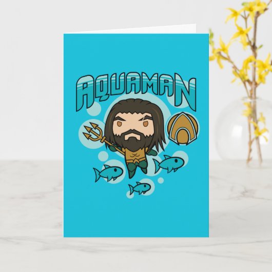 アクアマン |チビ(小さくかわいく書いた感じ)アクアマンアンダーシーグラフィック カード (黄色い花)