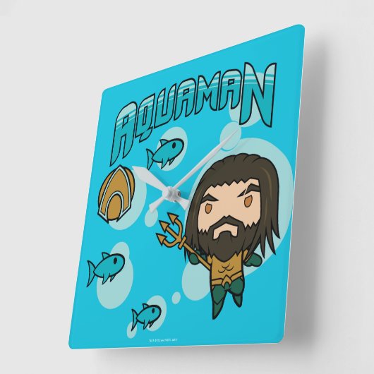 アクアマン |チビ(小さくかわいく書いた感じ)アクアマンアンダーシーグラフィック スクエア壁時計 (傾斜)